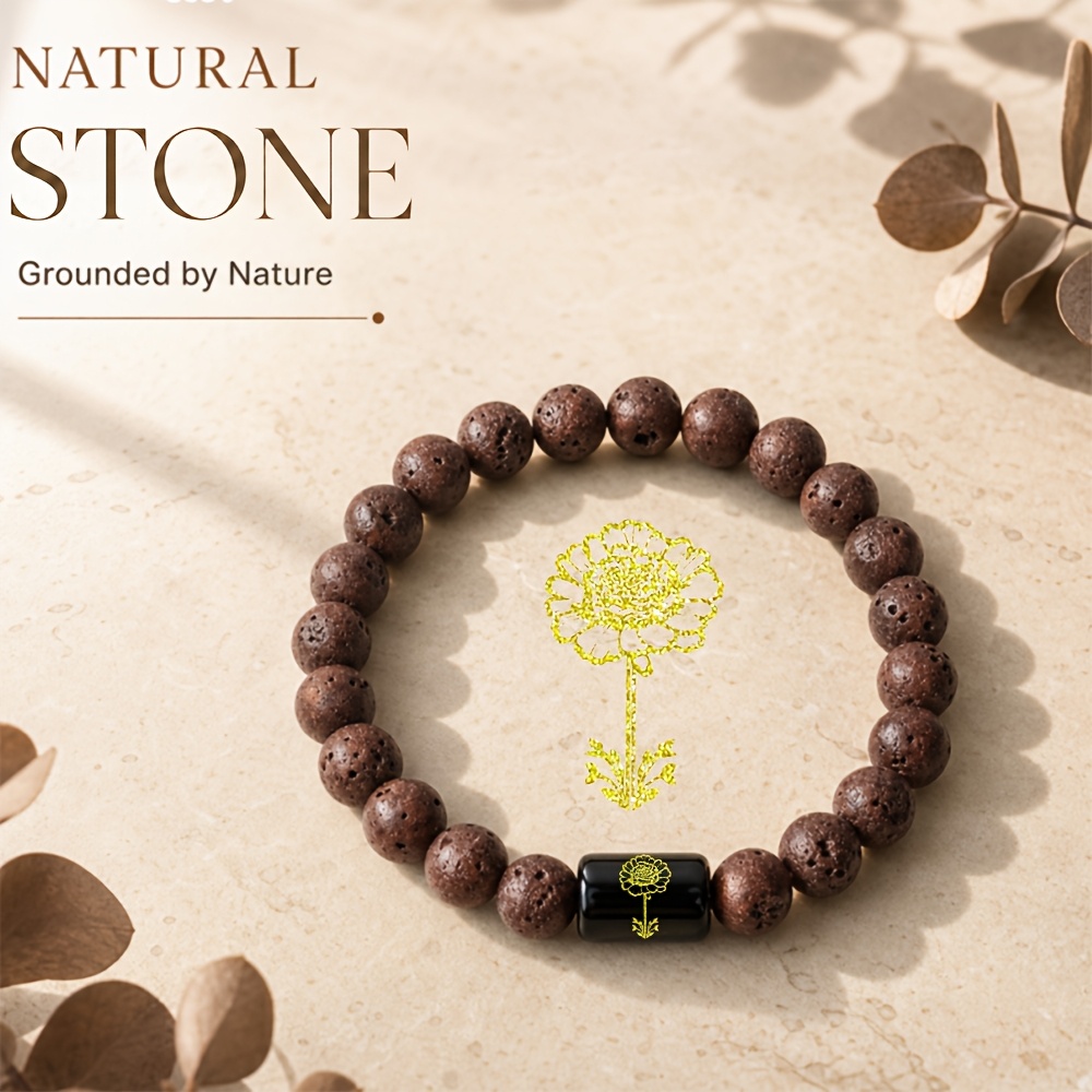 Natural Stone Beaded Bracelet with Golden Flower Leaf